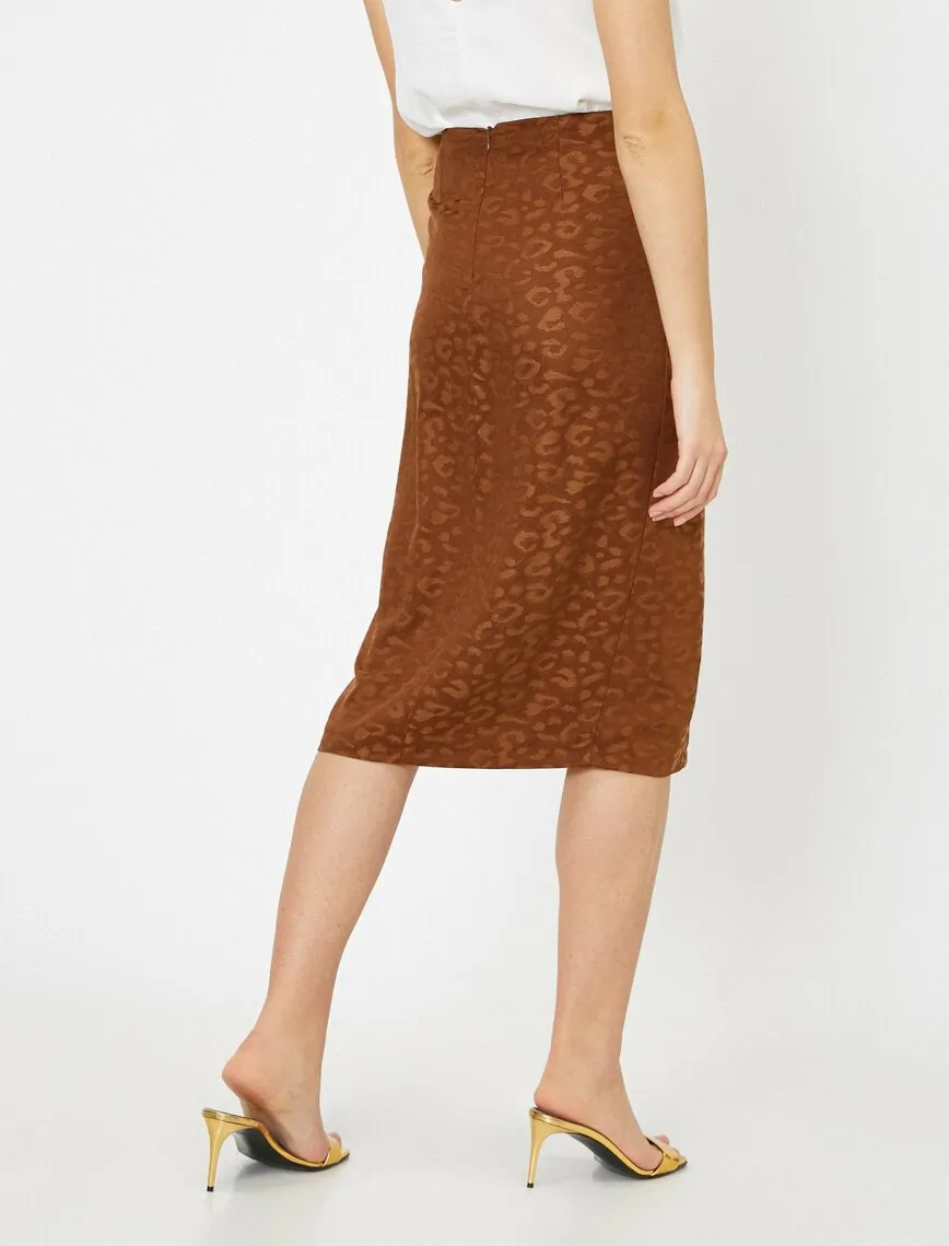 11824 Brown Waist Detailed Midi Skirt