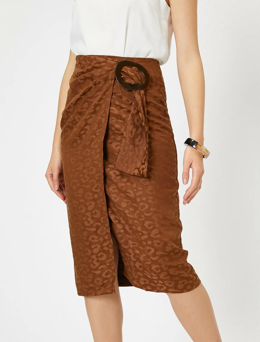 11824 Brown Waist Detailed Midi Skirt