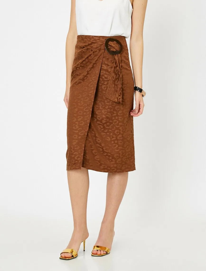 11824 Brown Waist Detailed Midi Skirt