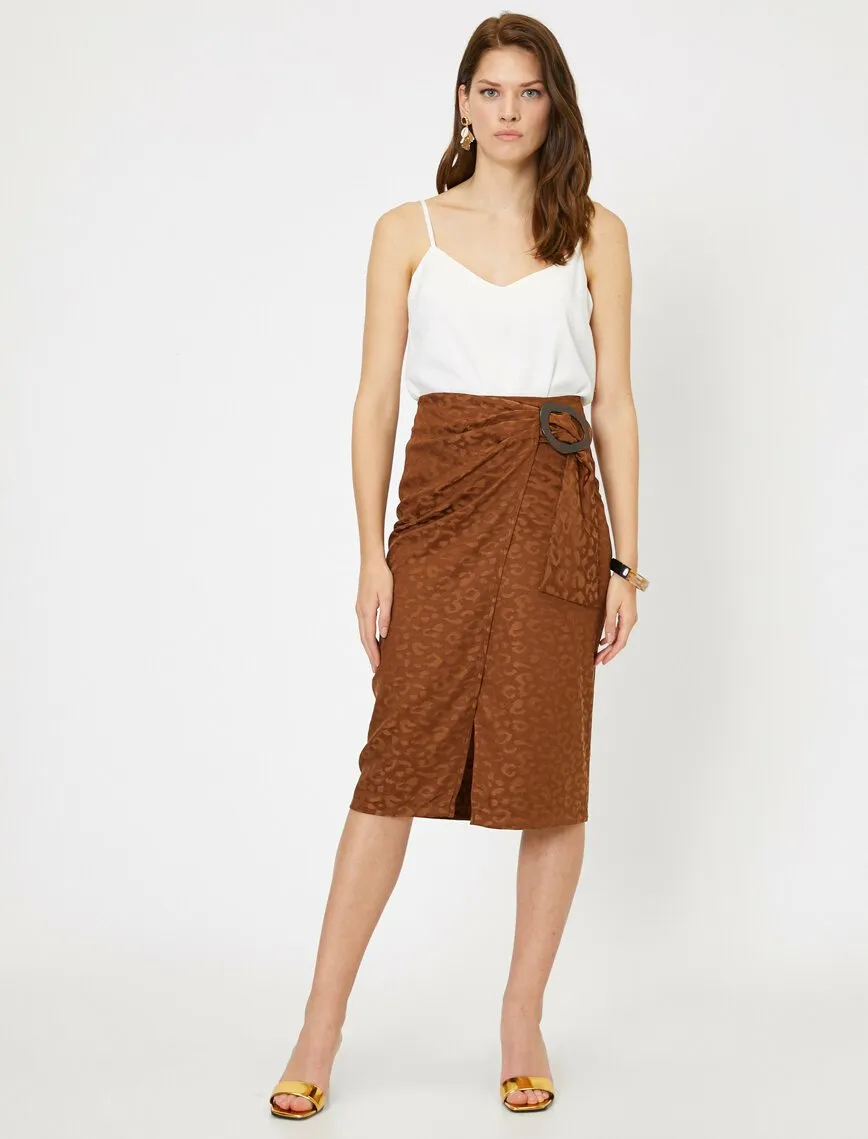 11824 Brown Waist Detailed Midi Skirt