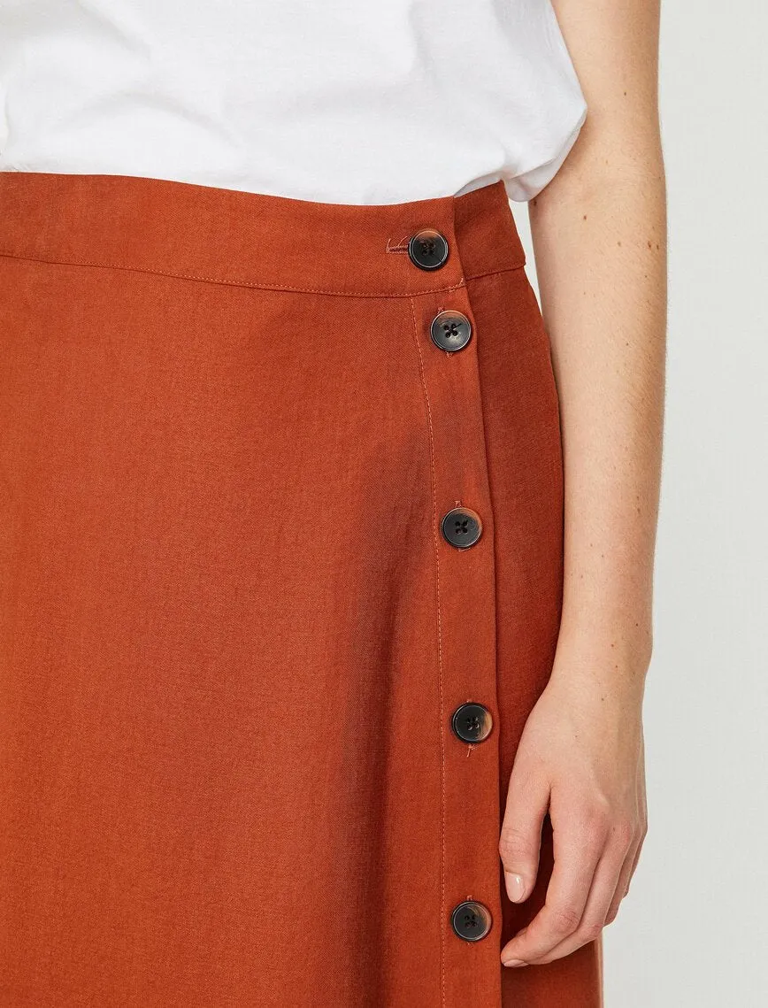 12256 Brown Button Detailed Midi Skirt