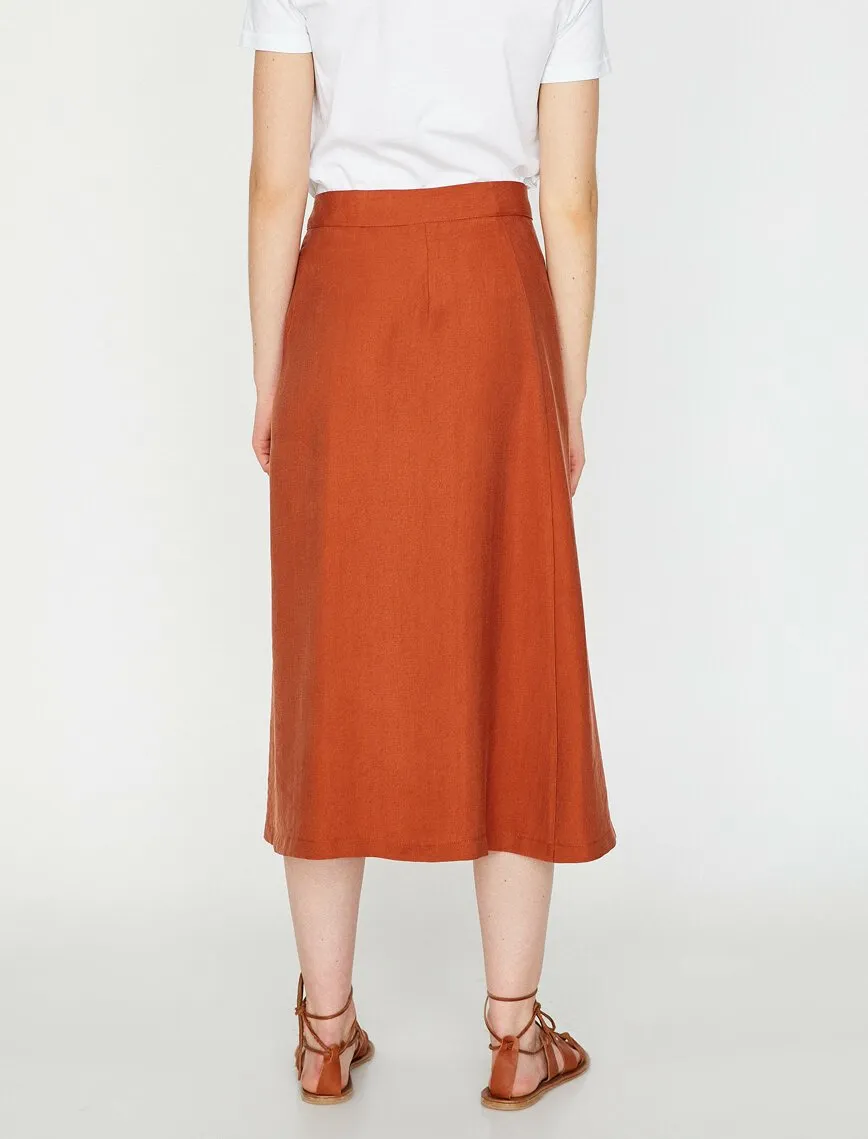 12256 Brown Button Detailed Midi Skirt