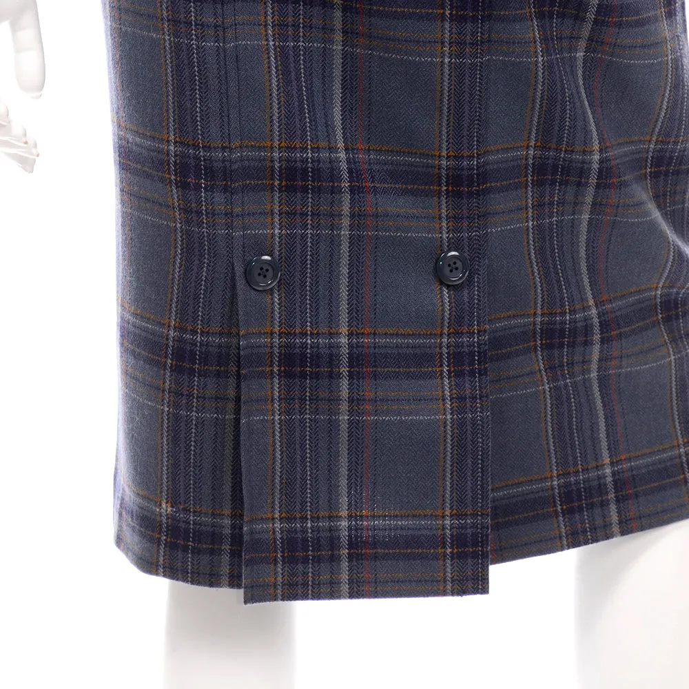 1960s Blue Grey Plaid Vintage Pencil Skirt