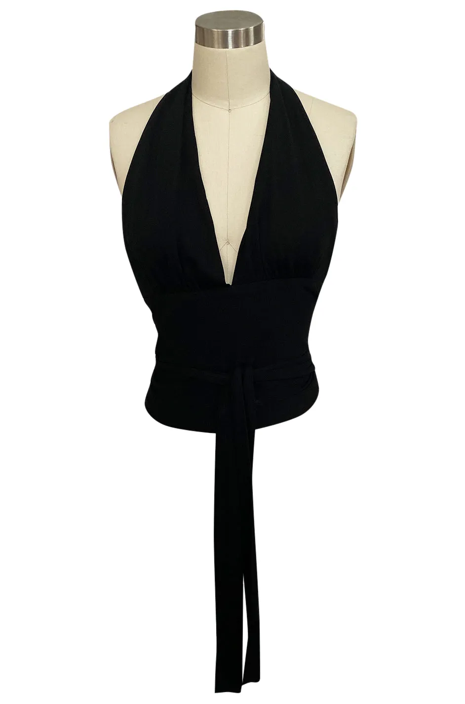 1980s Yves Saint Laurent Plunging Wrap Halter Top w Extra Long Ties