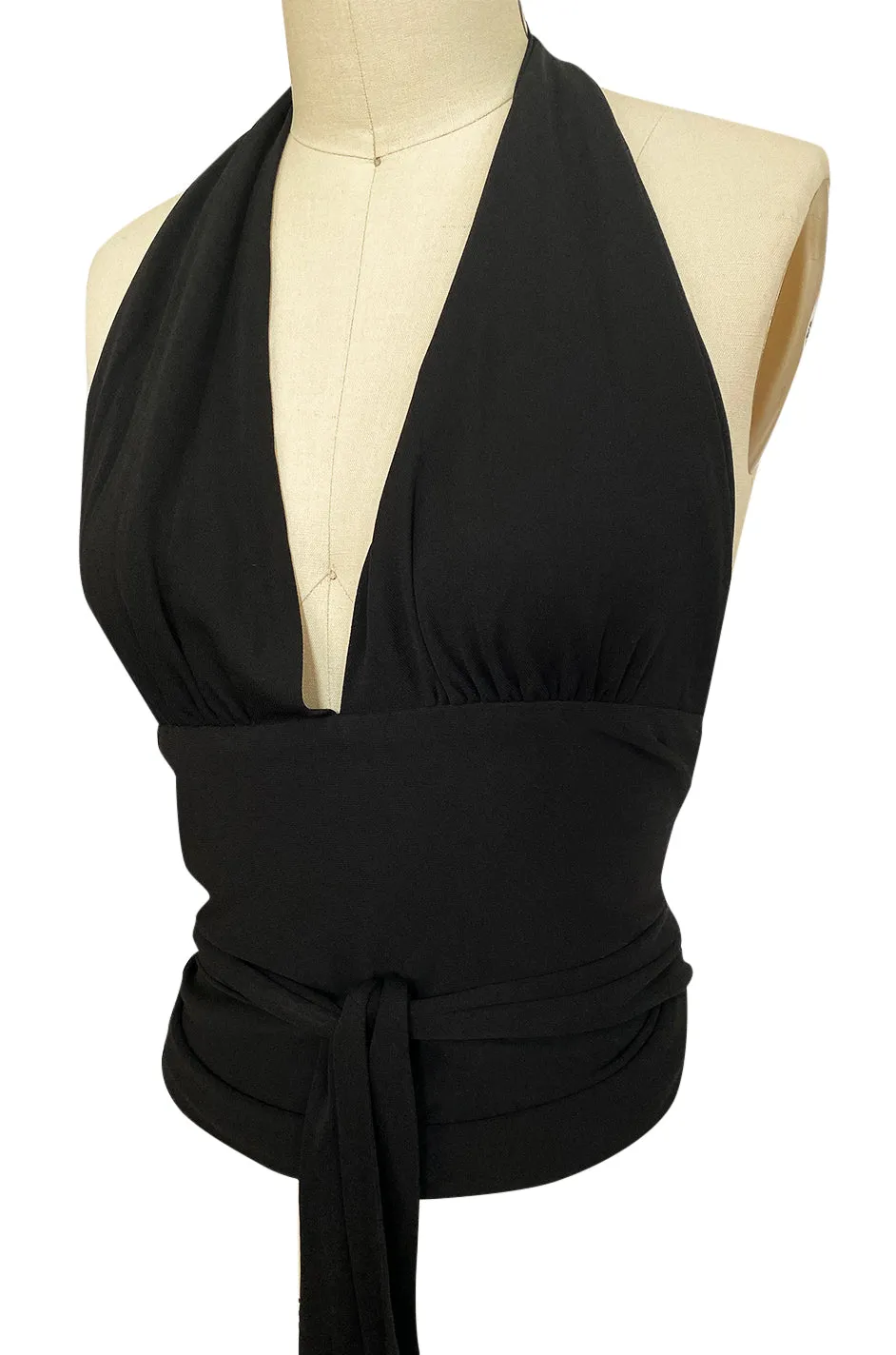 1980s Yves Saint Laurent Plunging Wrap Halter Top w Extra Long Ties