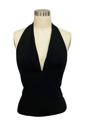 1980s Yves Saint Laurent Plunging Wrap Halter Top w Extra Long Ties