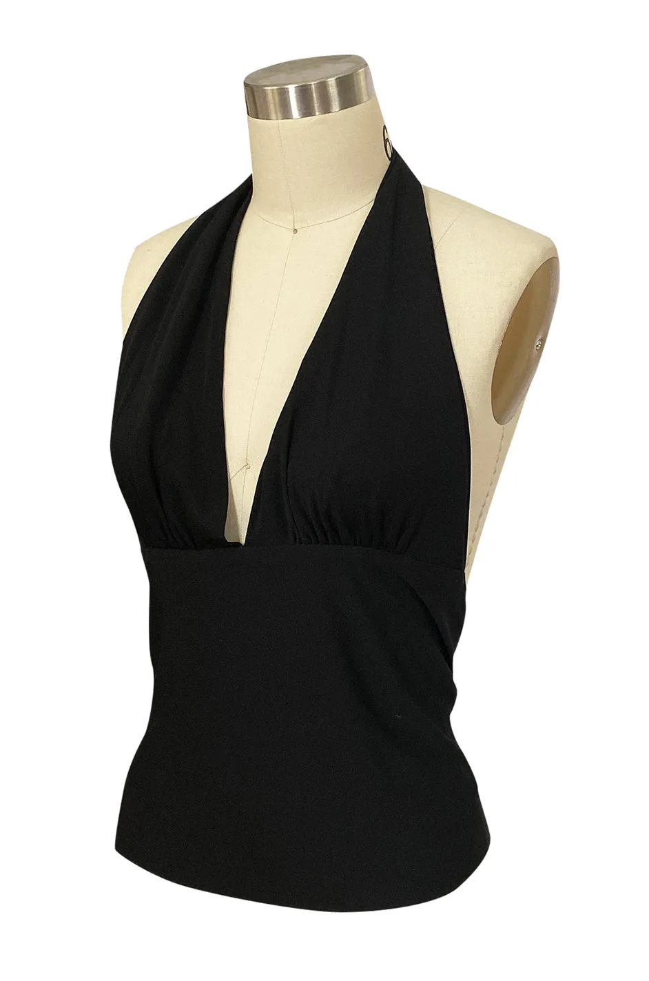 1980s Yves Saint Laurent Plunging Wrap Halter Top w Extra Long Ties