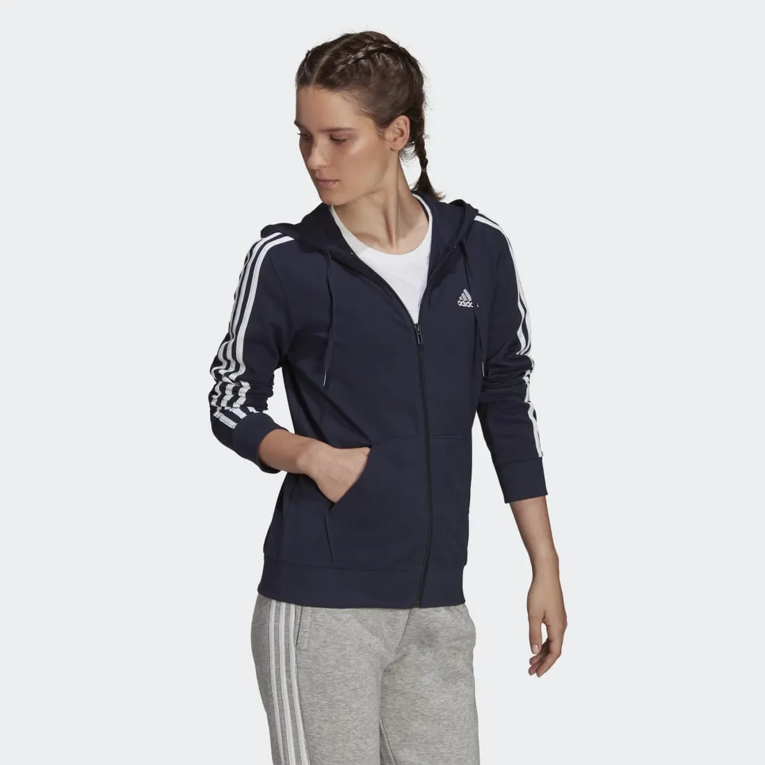 adidas Essentials Single Jersey 3-Stripes Full-Zip Women's Hoodie