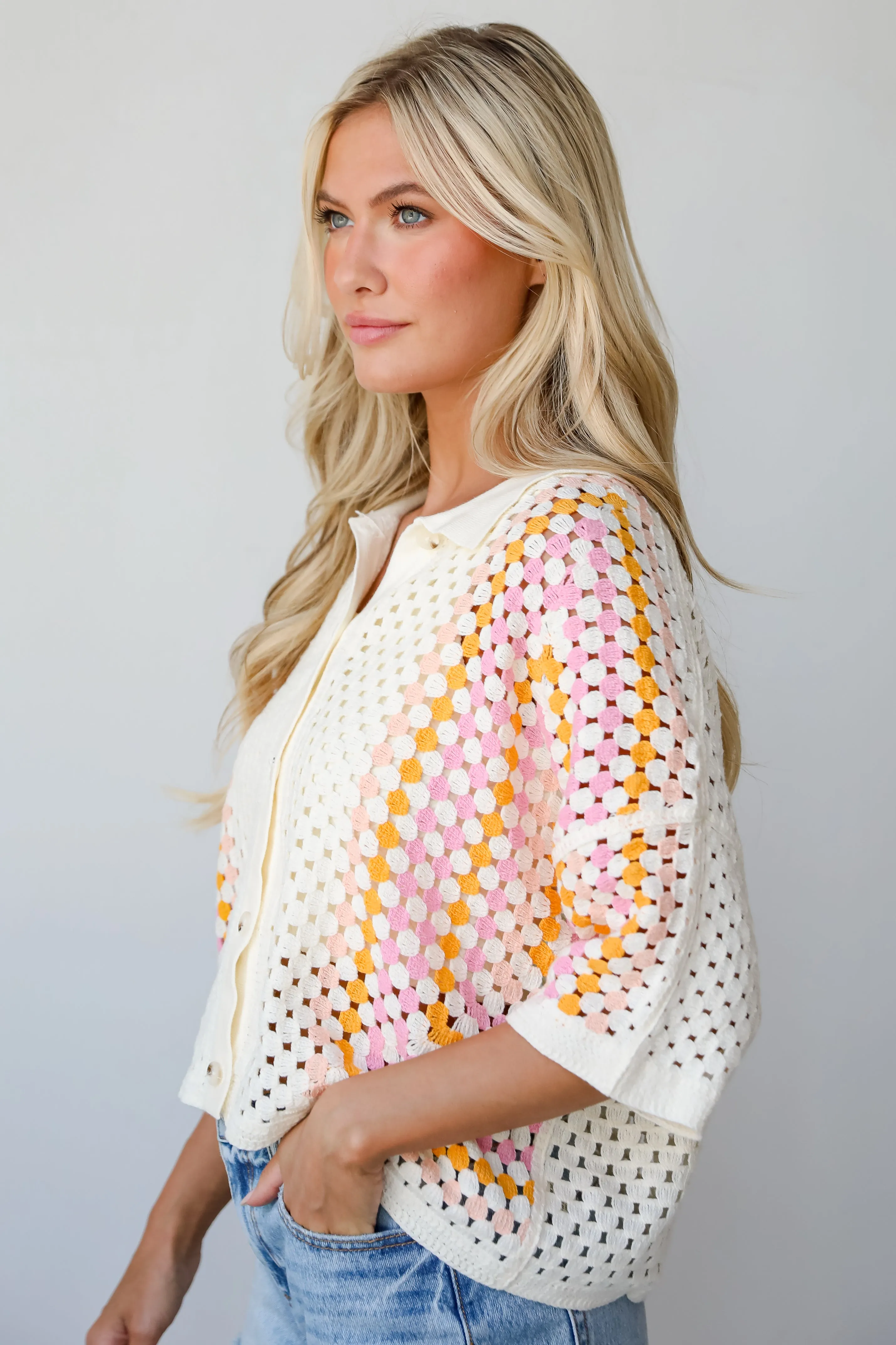 Adorable Enthusiasm Natural Crochet Knit Top