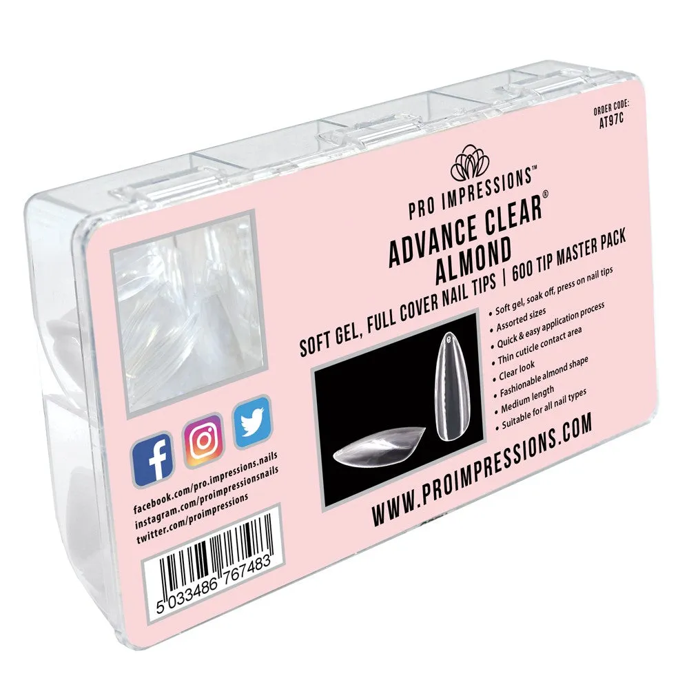 Advance Clear® Almond, Soft Gel, Full Cover, Press on Nail Tips