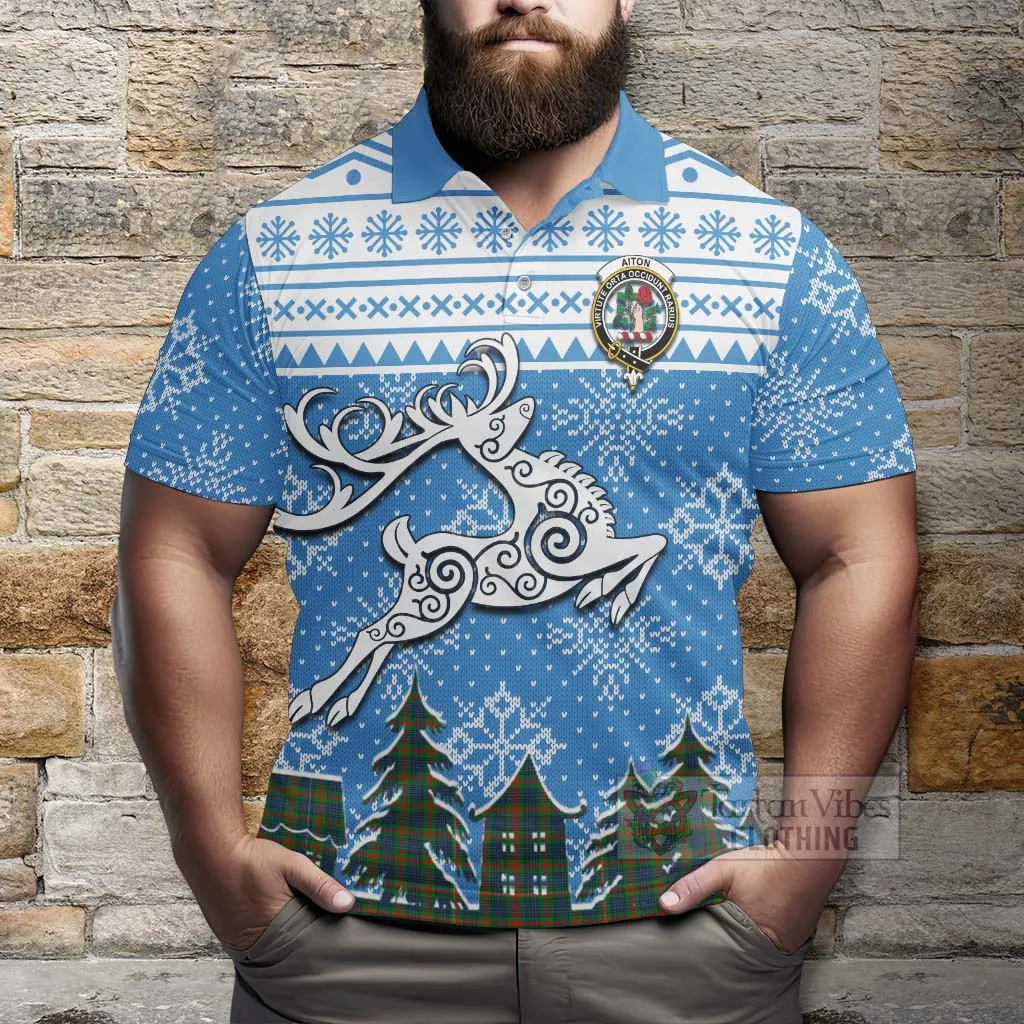 Aiton Clan Christmas Polo Shirt Celtic Reindeer Style