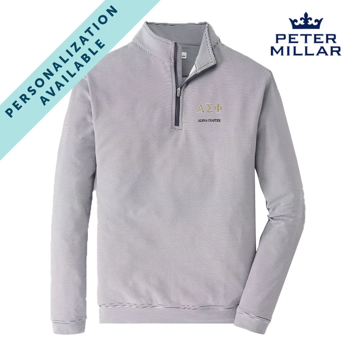 Alpha Sig Personalized Peter Millar Mini Stripe Stretch Quarter Zip