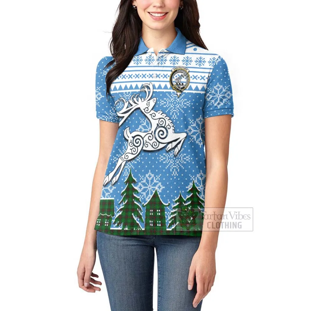 Anstruther Clan Christmas Women's Polo Shirt Celtic Reindeer Style