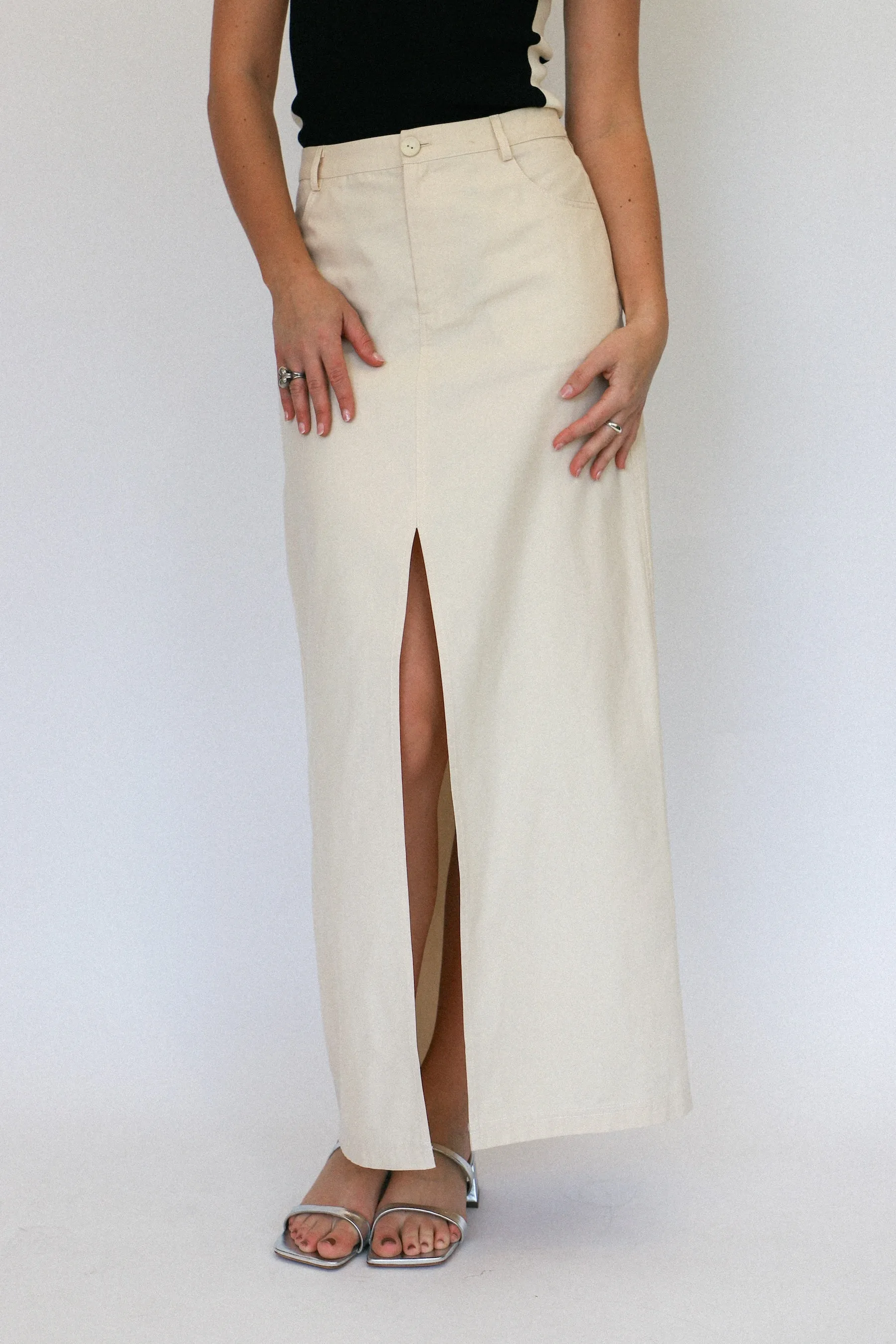 Antique White Khaki Midi Skirt