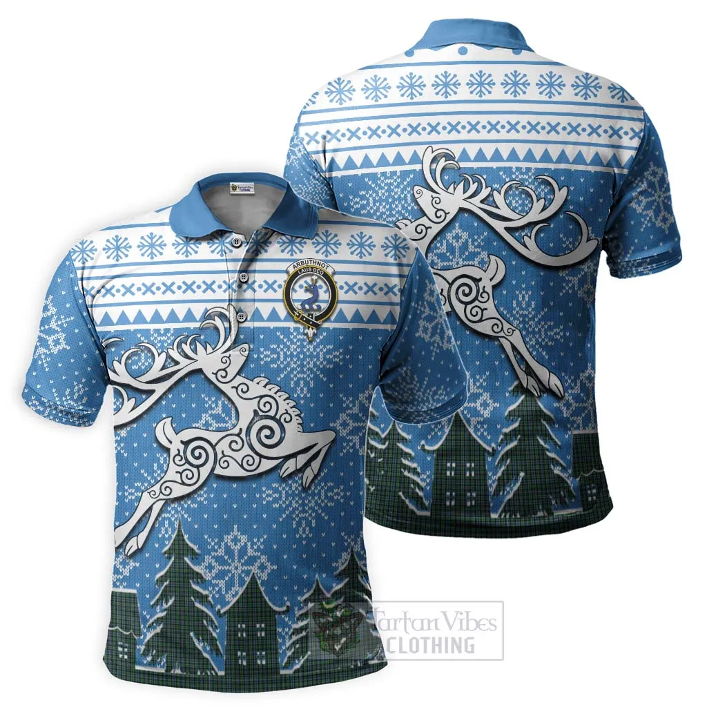 Arbuthnot Clan Christmas Polo Shirt Celtic Reindeer Style