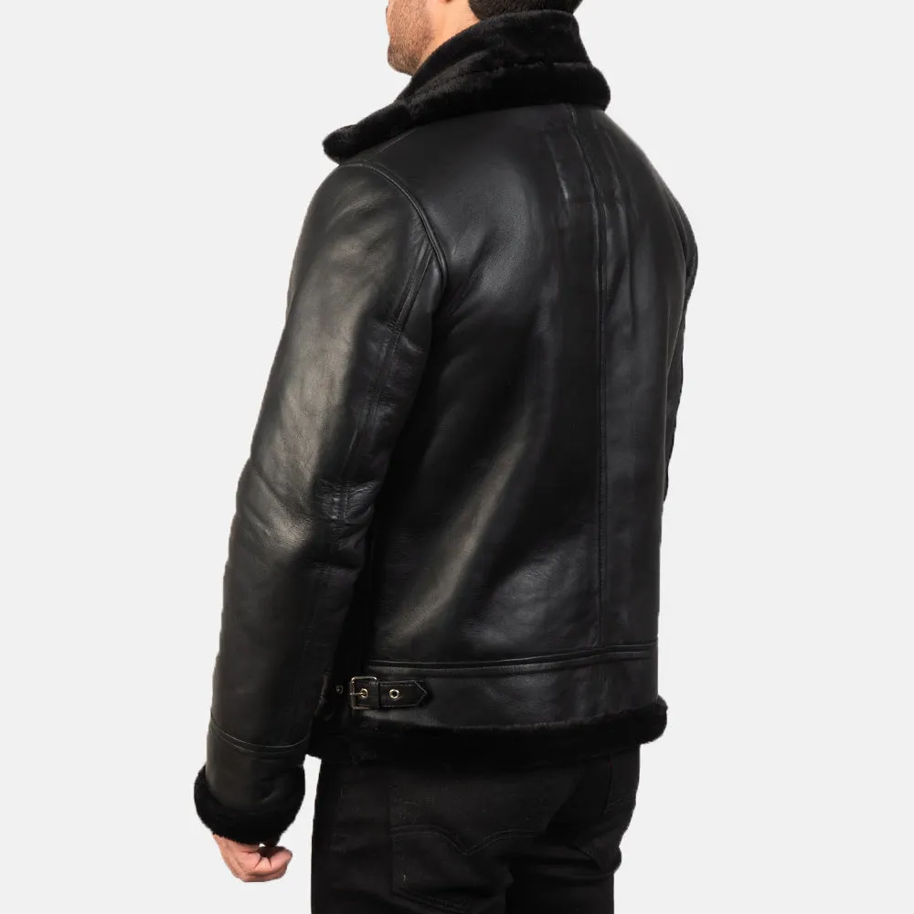 B-3 Bomber Black Shearling Leather Jacket