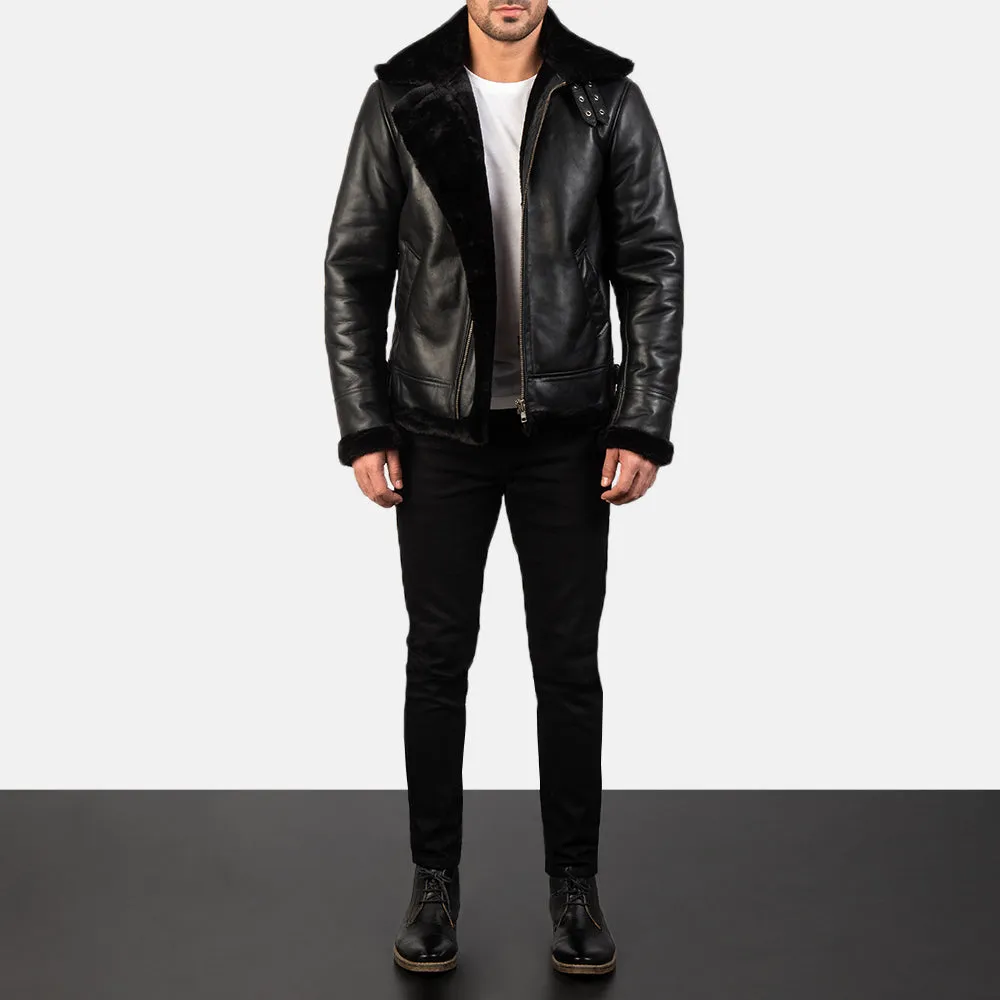 B-3 Bomber Black Shearling Leather Jacket