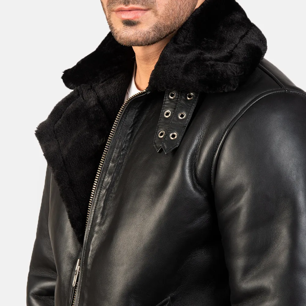 B-3 Bomber Black Shearling Leather Jacket