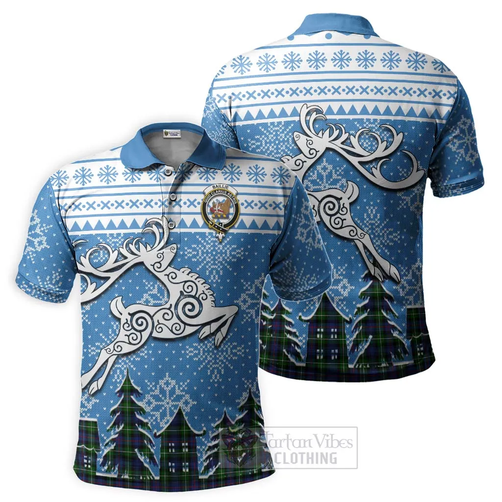 Baillie (Bailey) Clan Christmas Polo Shirt Celtic Reindeer Style