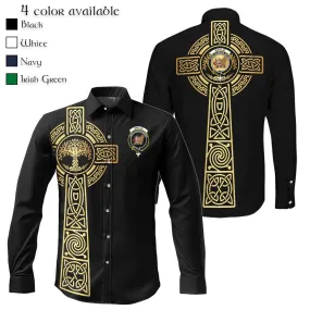 Baillie (Bailey) Clan Mens Long Sleeve Button Up Shirt with Golden Celtic Tree Of Life