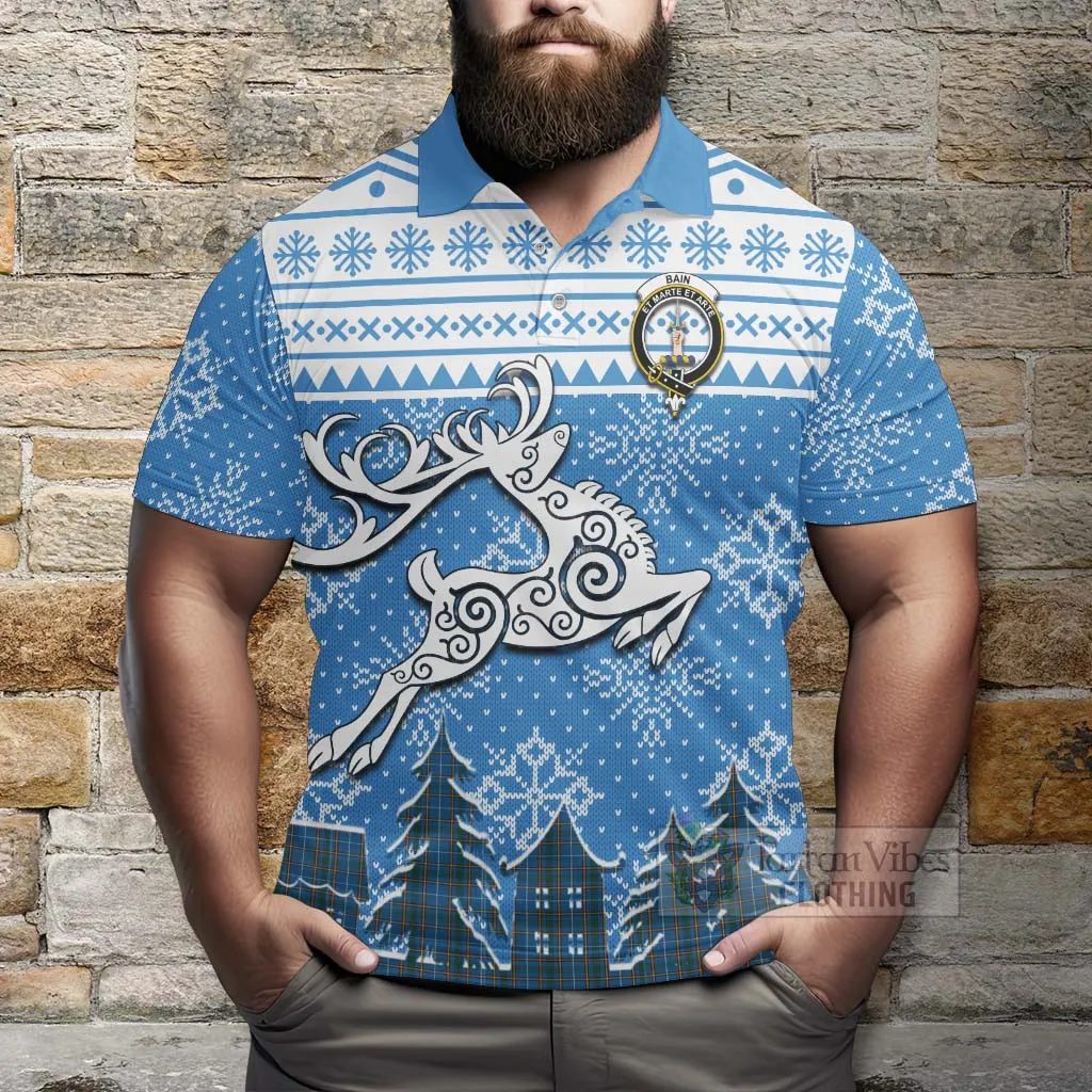 Bain Clan Christmas Polo Shirt Celtic Reindeer Style