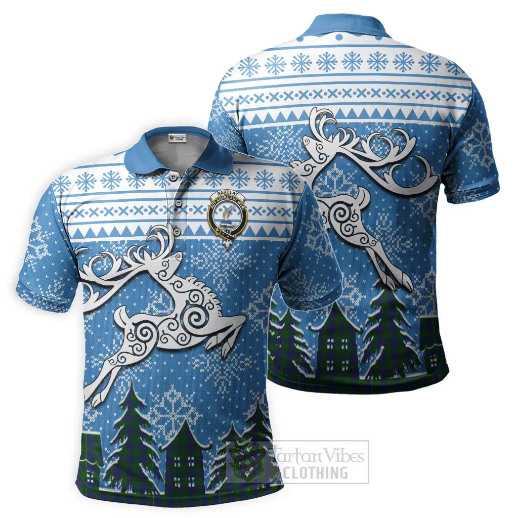 Barclay Clan Christmas Polo Shirt Celtic Reindeer Style