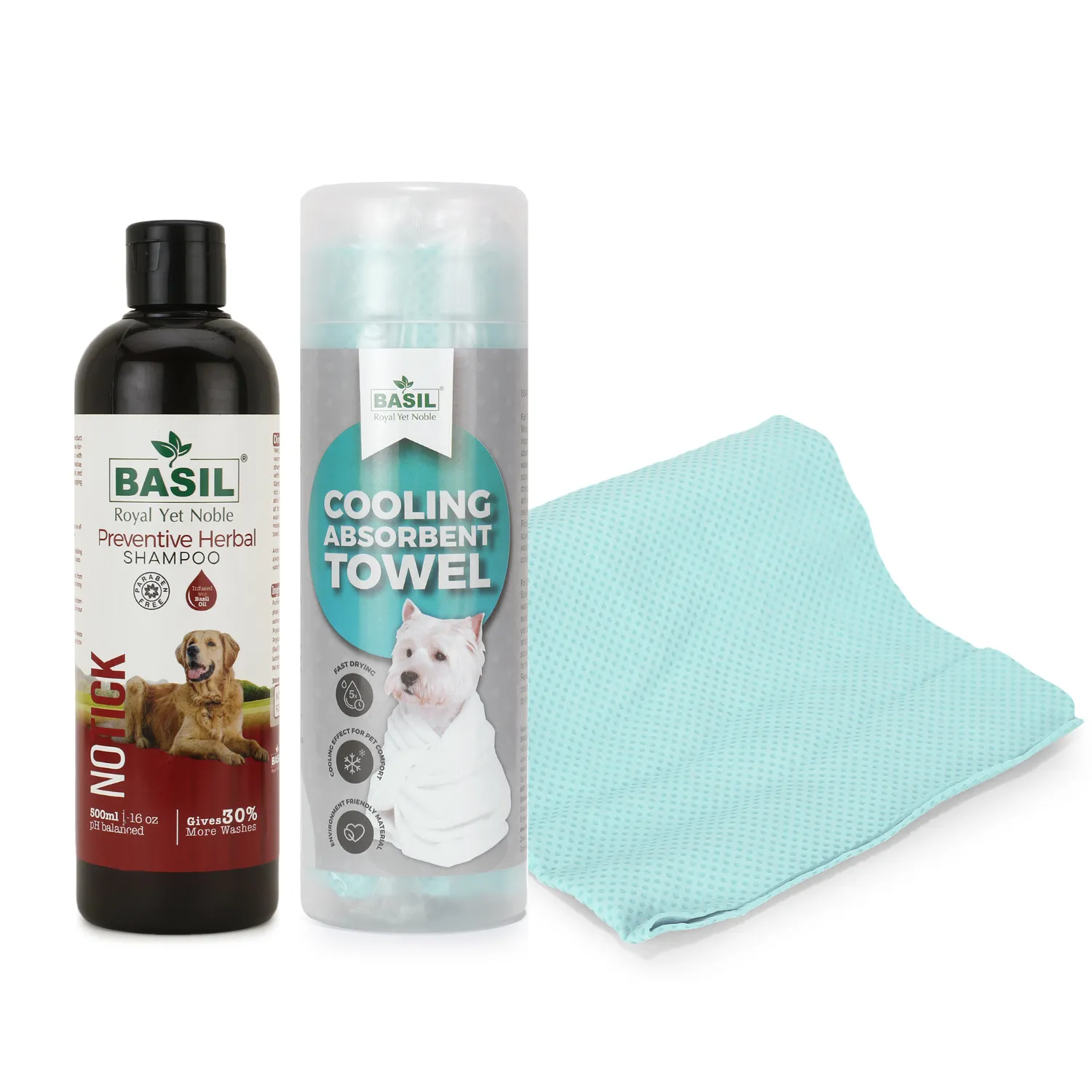 BASIL No Tick Preventive Herbal Shampoo with High Absorbent Towel for Dogs & Puppies