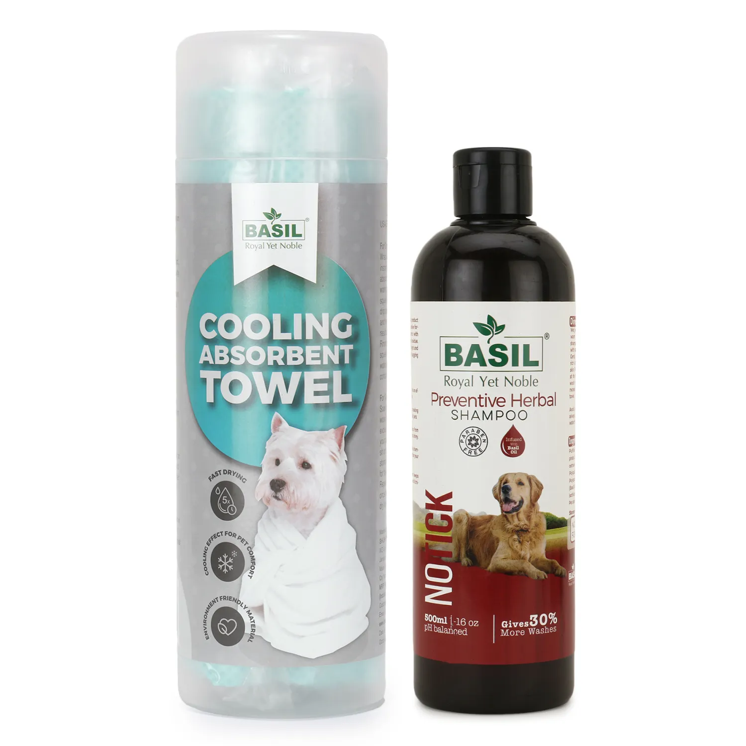 BASIL No Tick Preventive Herbal Shampoo with High Absorbent Towel for Dogs & Puppies