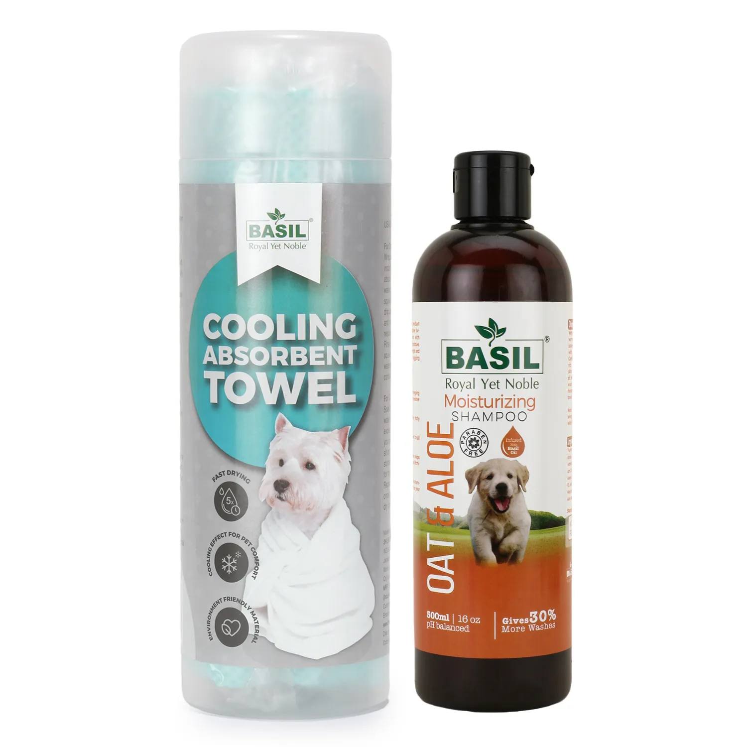 BASIL Oats & Aloe Moisturizing Shampoo with High Absorbent Towel for Dogs & Puppies