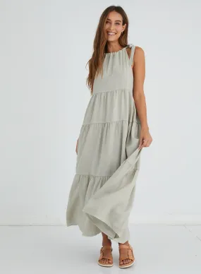 Bella Dahl - Tiered Halter Midi Dress in Washed Sage