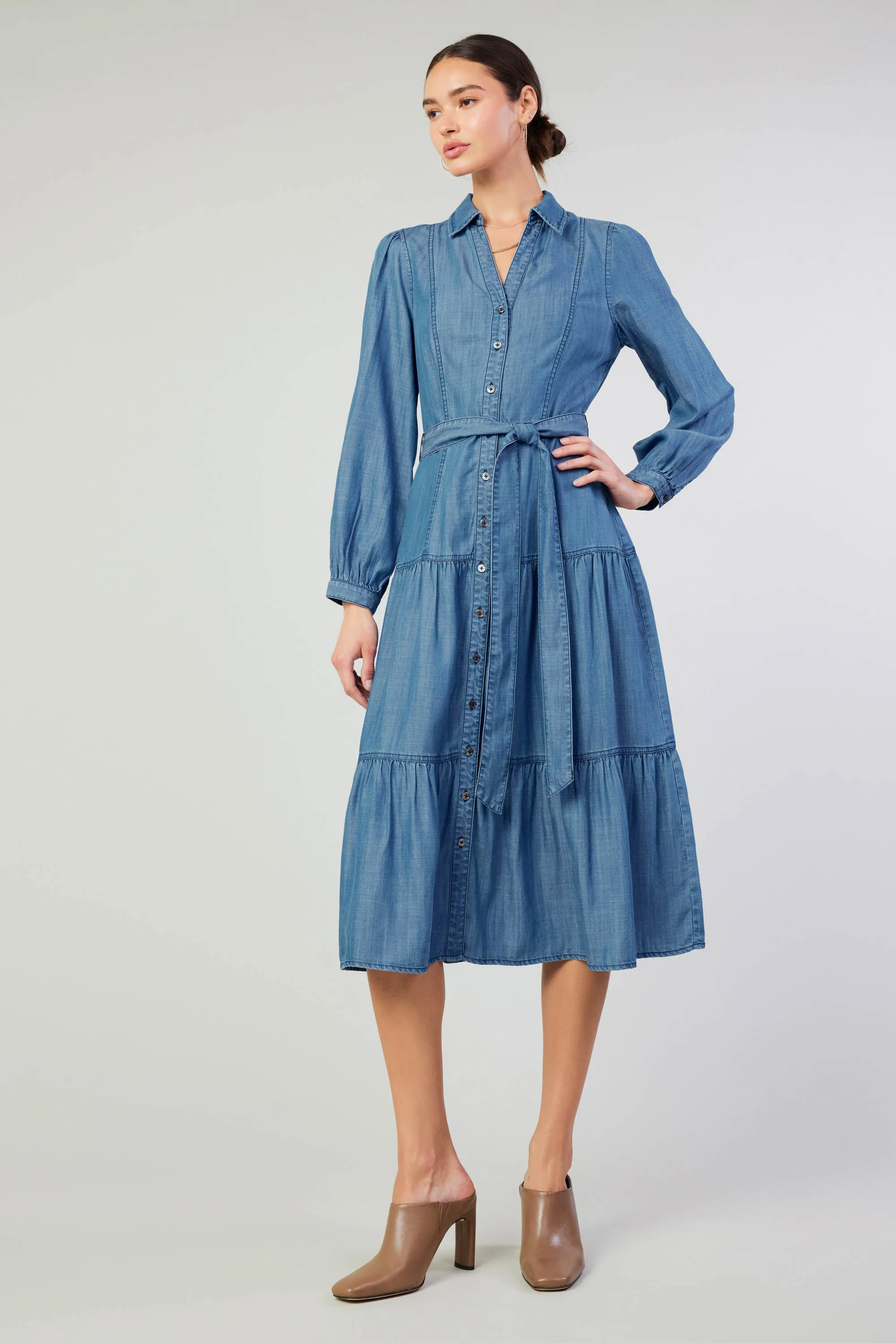 Belted Collar Shirt Dress