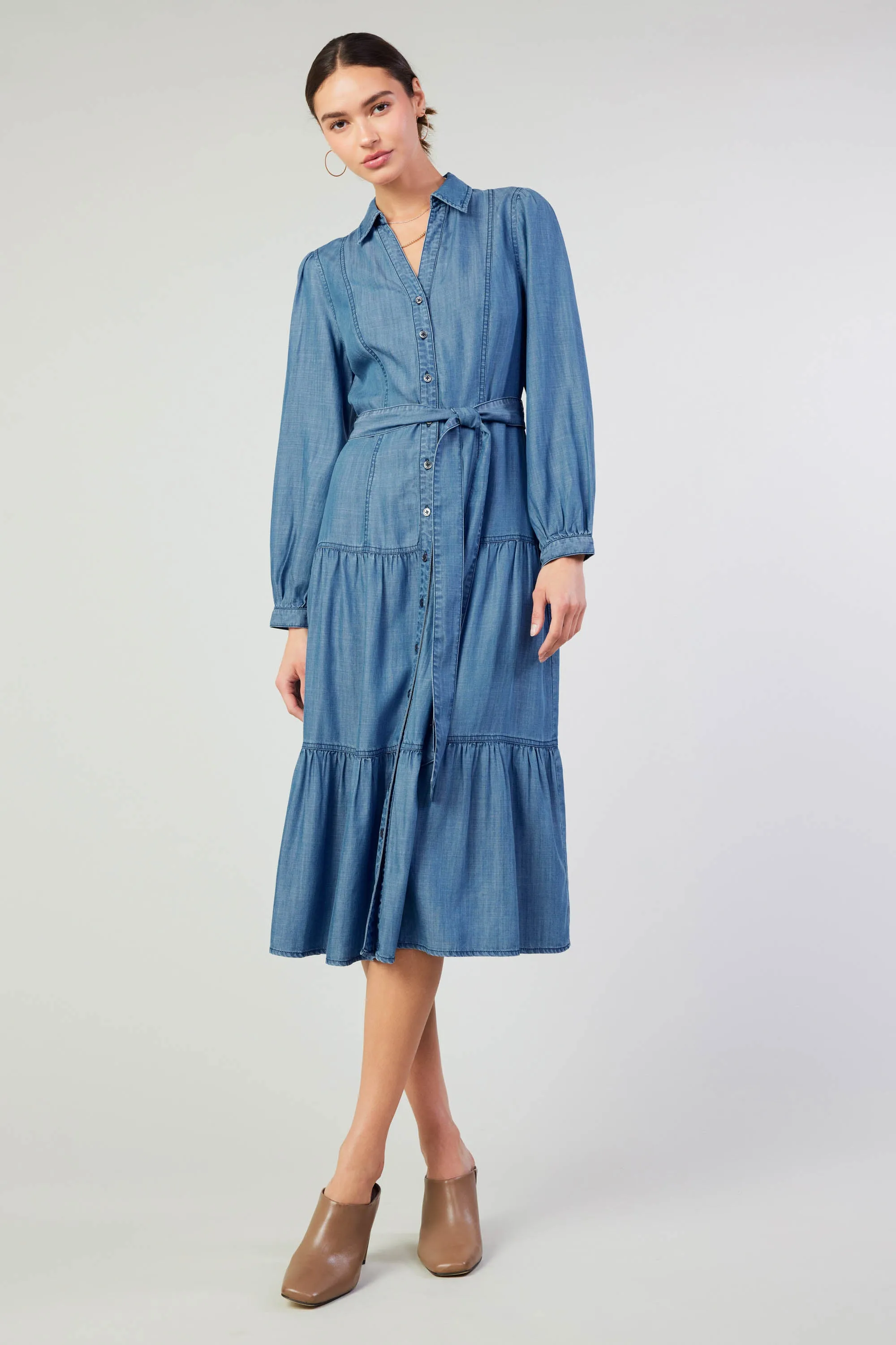 Belted Collar Shirt Dress