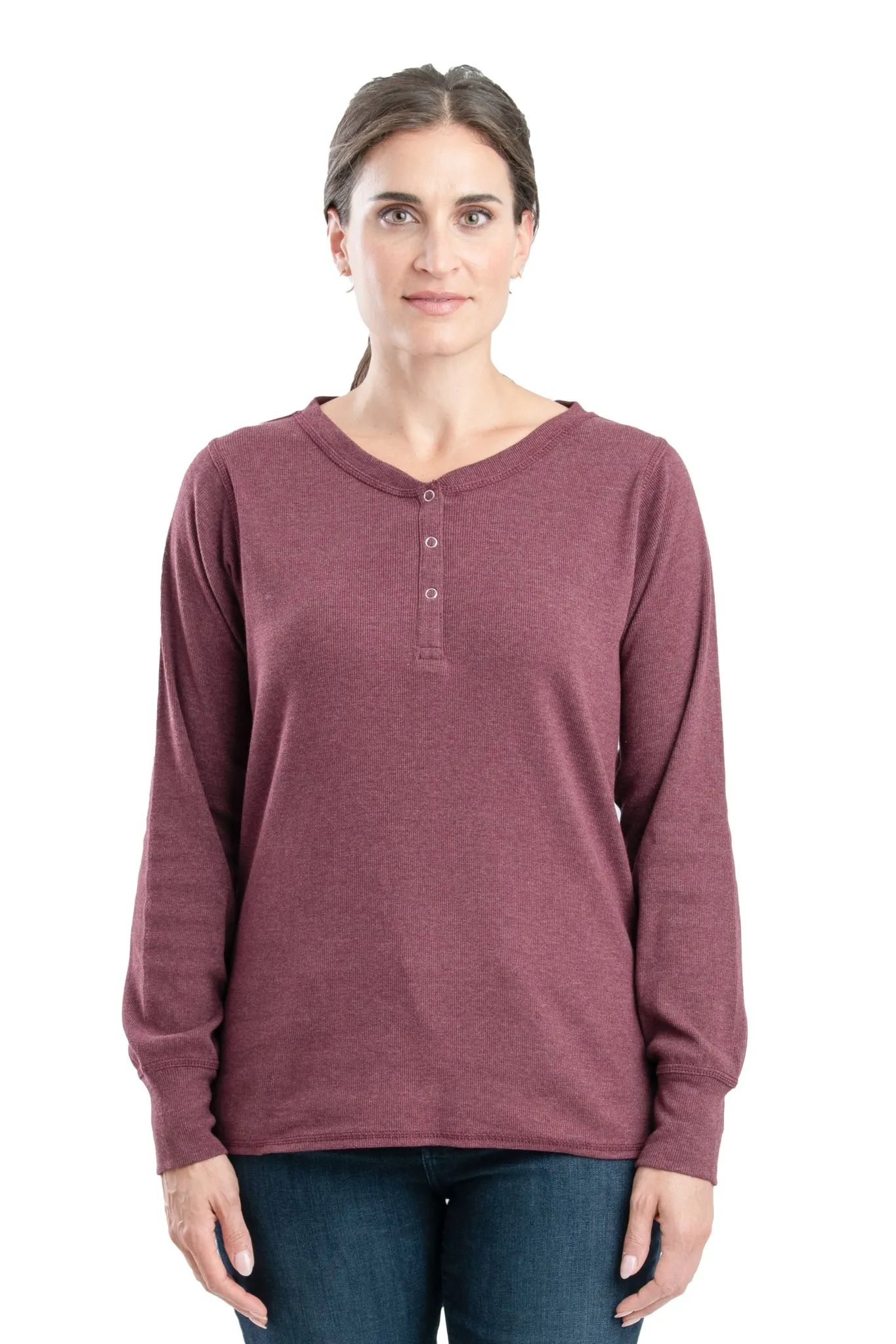 'Berne' Women's Heavyweight Henley - Maroon Heather