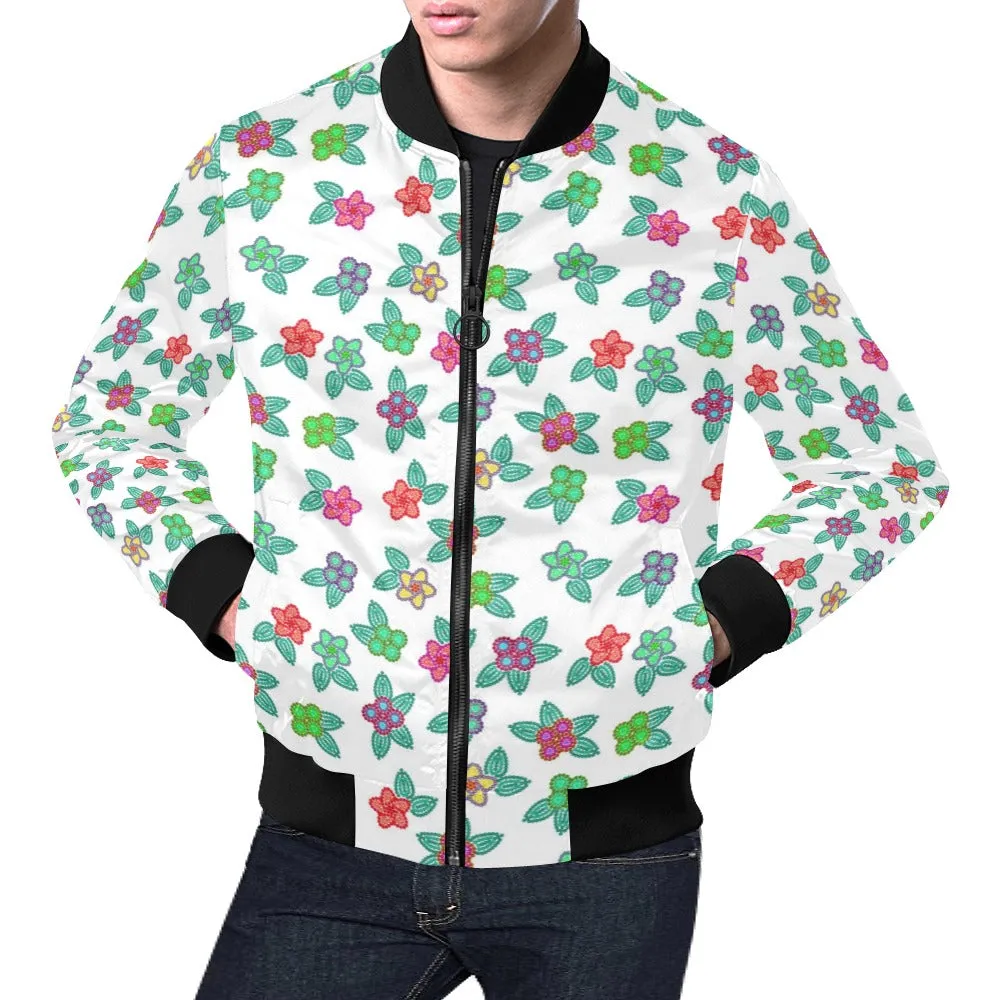 Berry Flowers White Bomber Jacket for Men