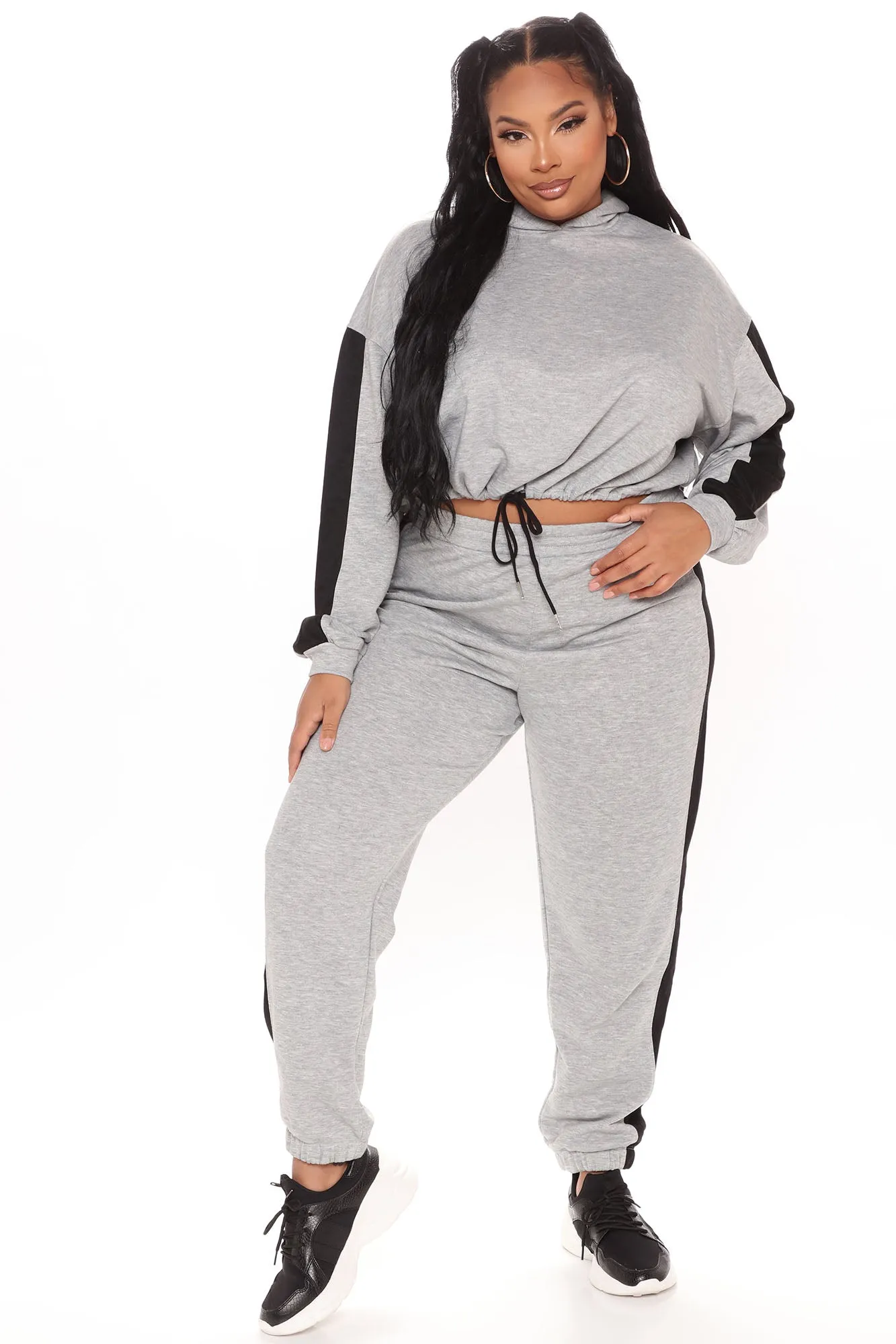 Better Start Now Crop Hoodie And Jogger Set - Grey/Black