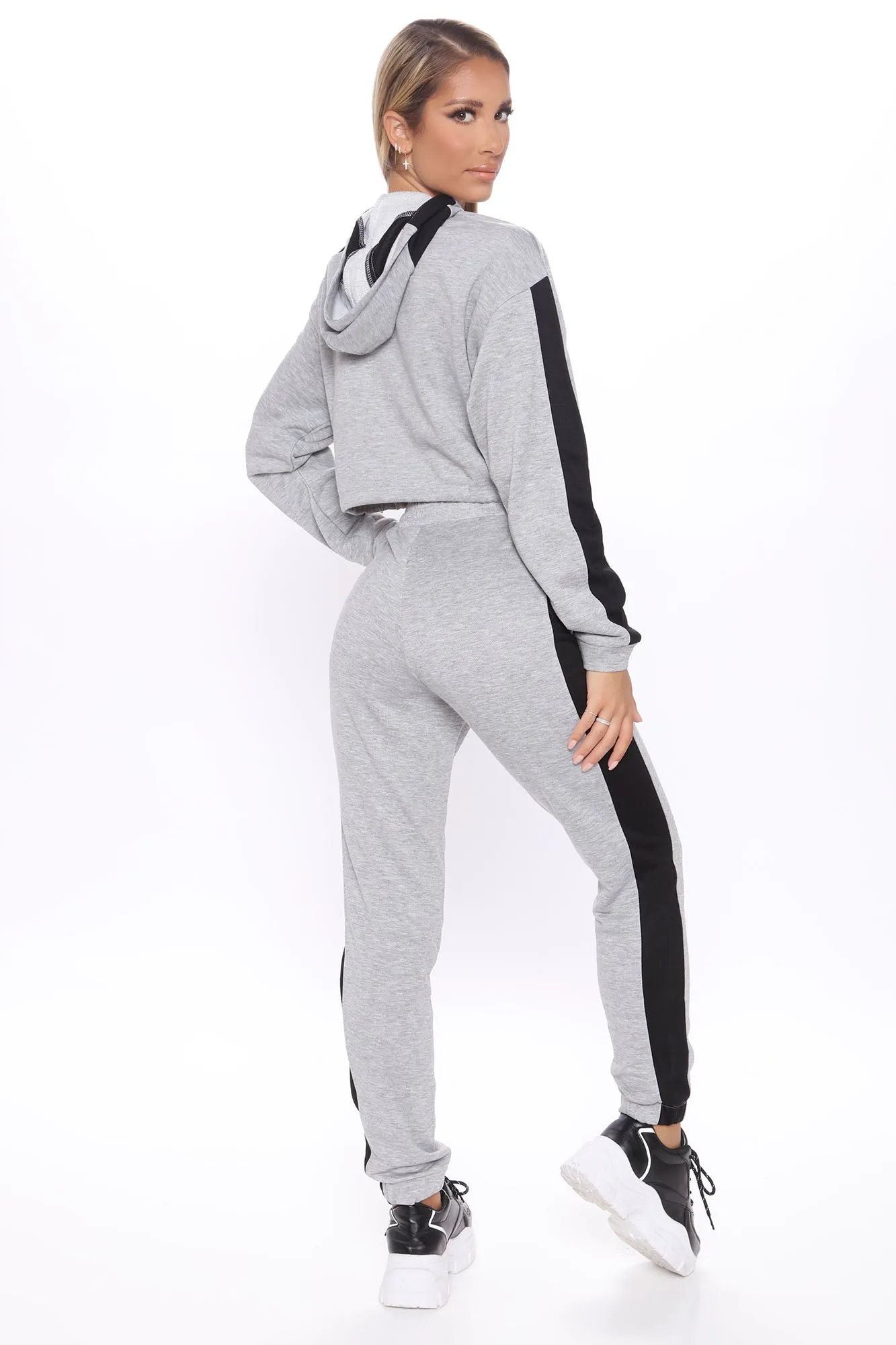 Better Start Now Crop Hoodie And Jogger Set - Grey/Black