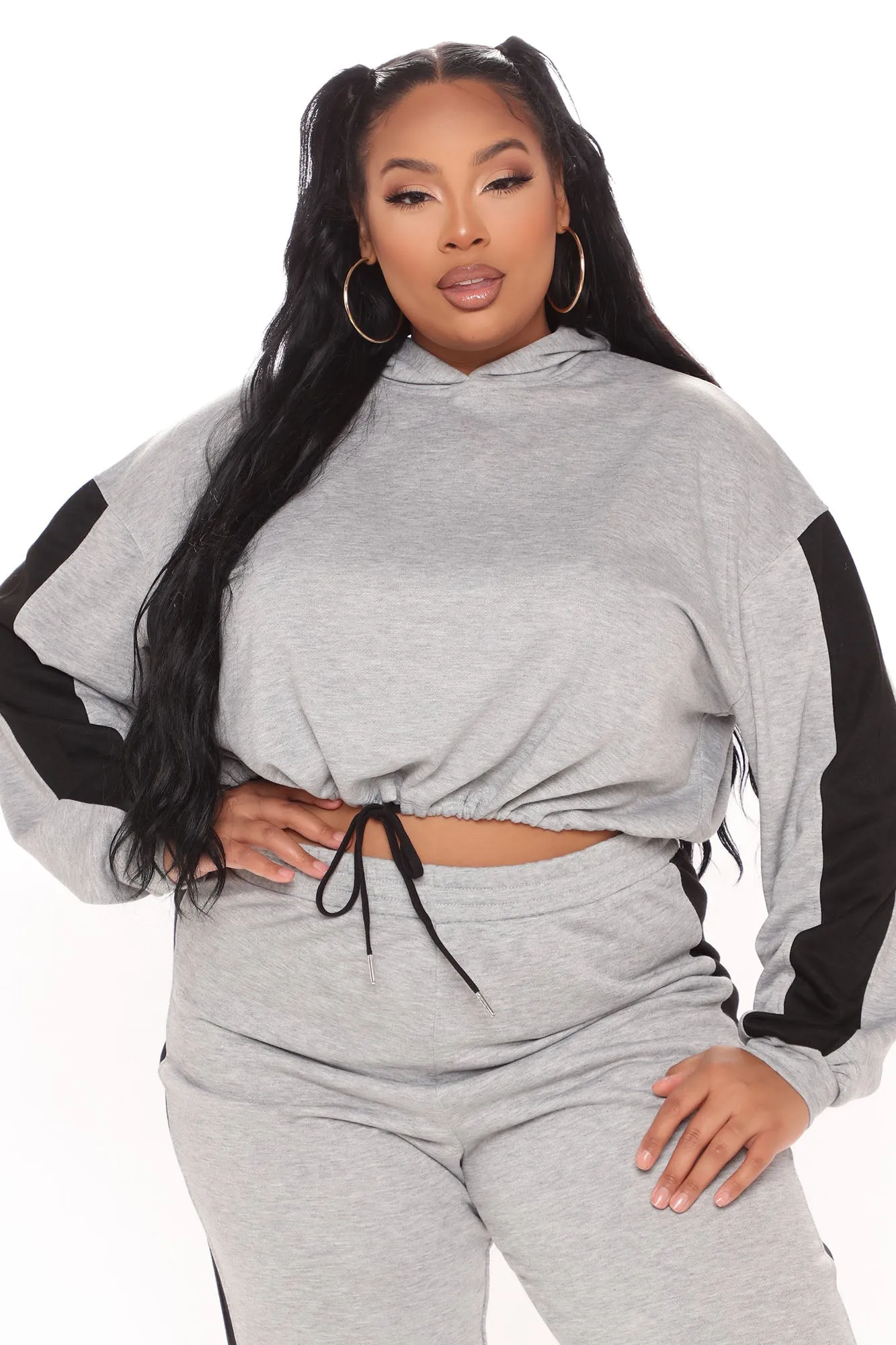 Better Start Now Crop Hoodie And Jogger Set - Grey/Black