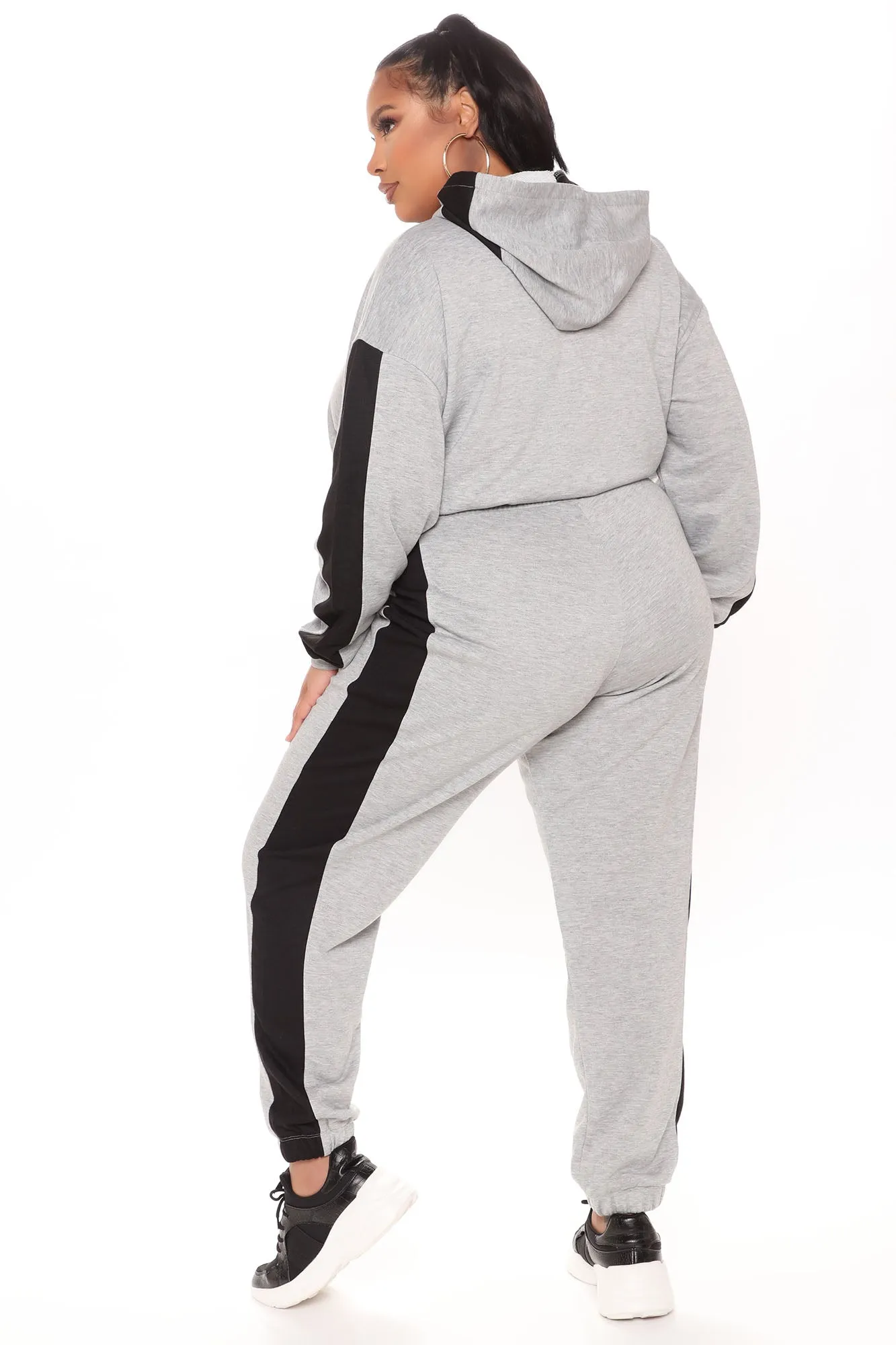 Better Start Now Crop Hoodie And Jogger Set - Grey/Black