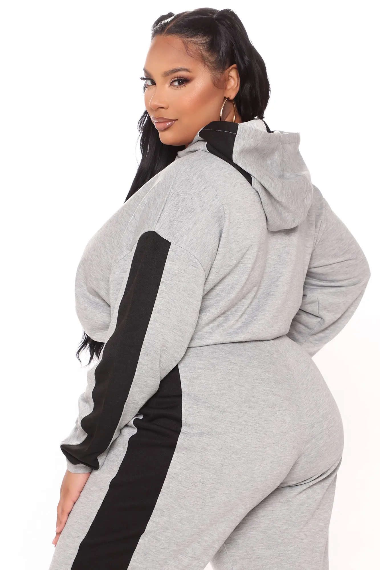 Better Start Now Crop Hoodie And Jogger Set - Grey/Black