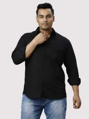 Black Cotton Double Pocket Full Sleeve Shirt Men's Plus Size