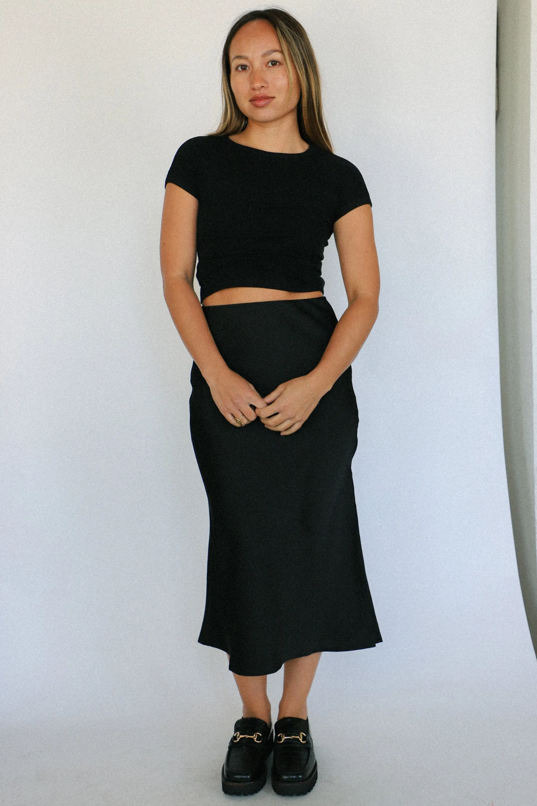 Black Satin Slip Skirt