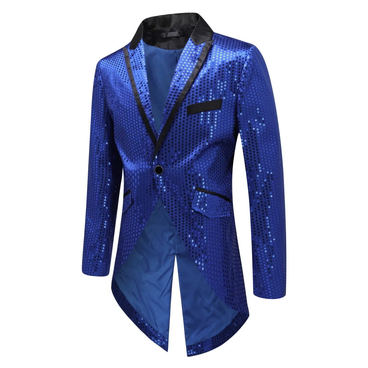 Blue Sequin Decorated Swallowtail Coat