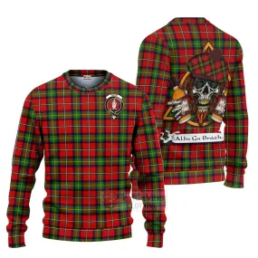 Boyd Tartan Ugly Sweater with Family Crest and Bearded Skull Holding Bottles of Whiskey