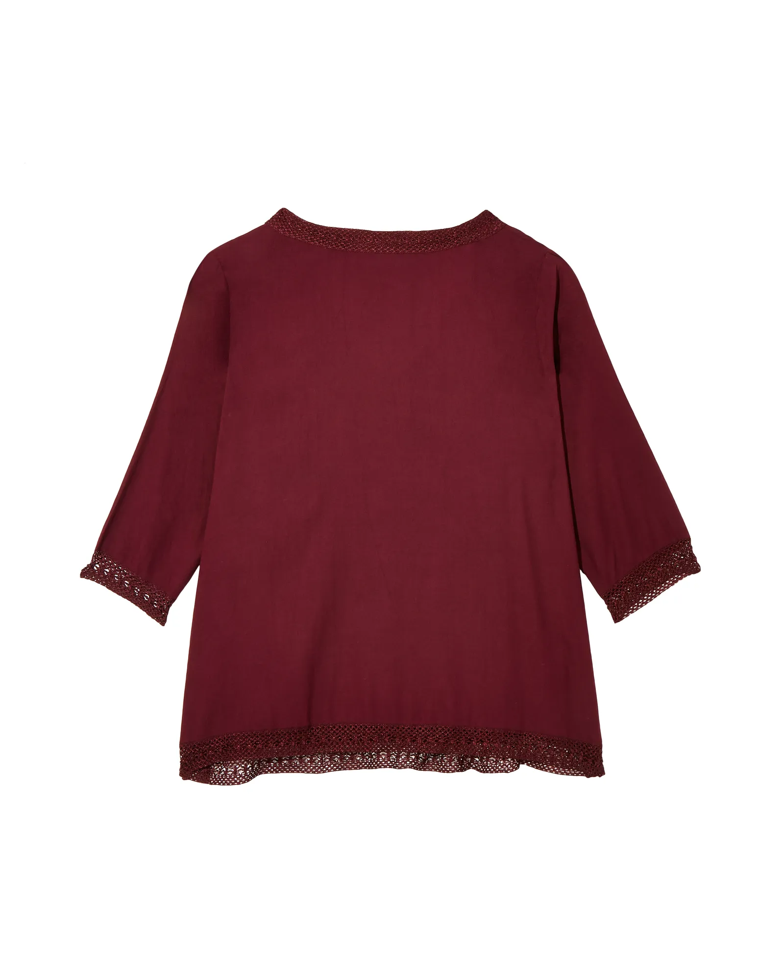 Bria Embroidered Trim 3/4 Sleeve Blouse | Burgundy