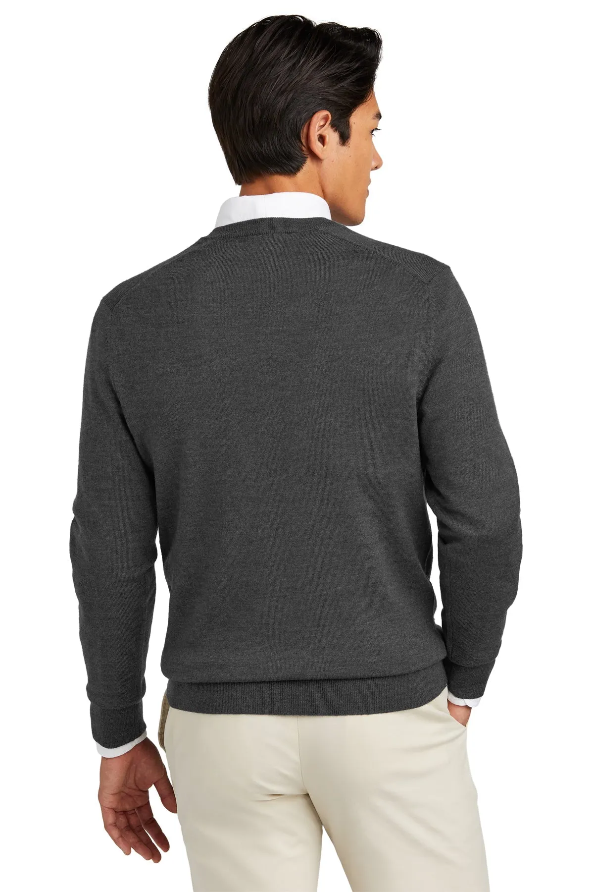 Brooks Brothers Washable Merino Custom V-Neck Sweaters, Windsor Grey Heather