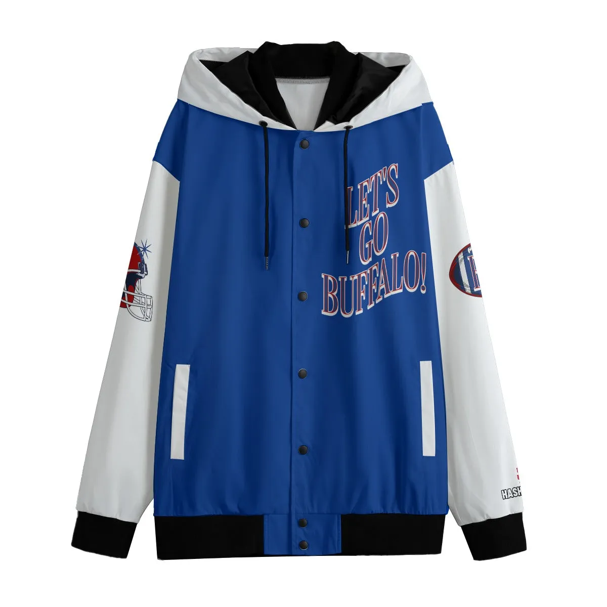 Buffalo Vintage Style Hooded Varsity Windbreaker Jacket Blue