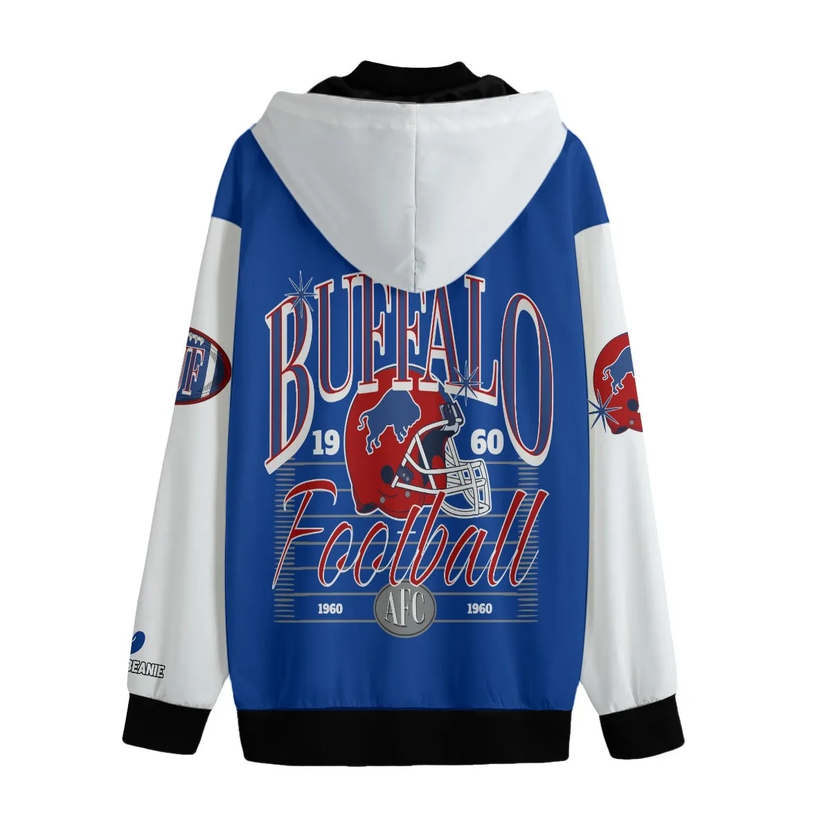 Buffalo Vintage Style Hooded Varsity Windbreaker Jacket Blue