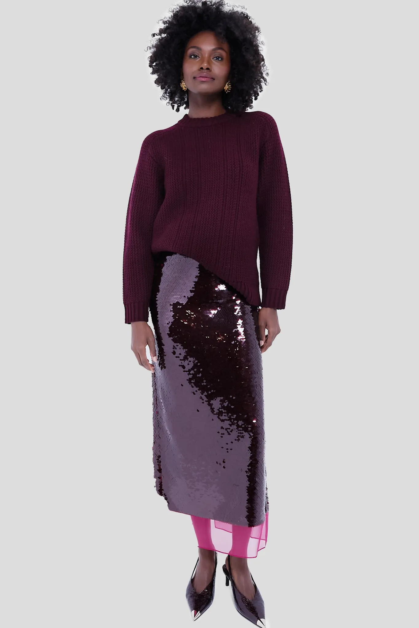 Burgundy Kazu Jelly Sequins Skirt