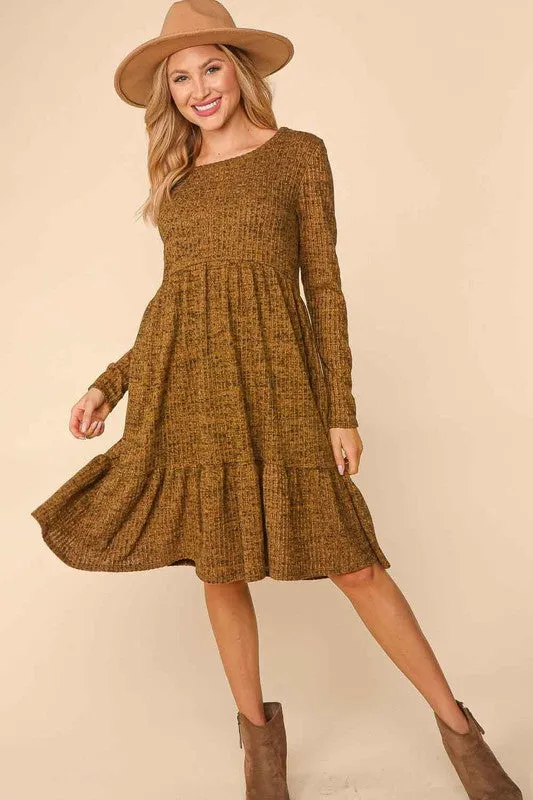 Butterscotch Plus Two Tone Hacci Baby Doll Tiered Dress