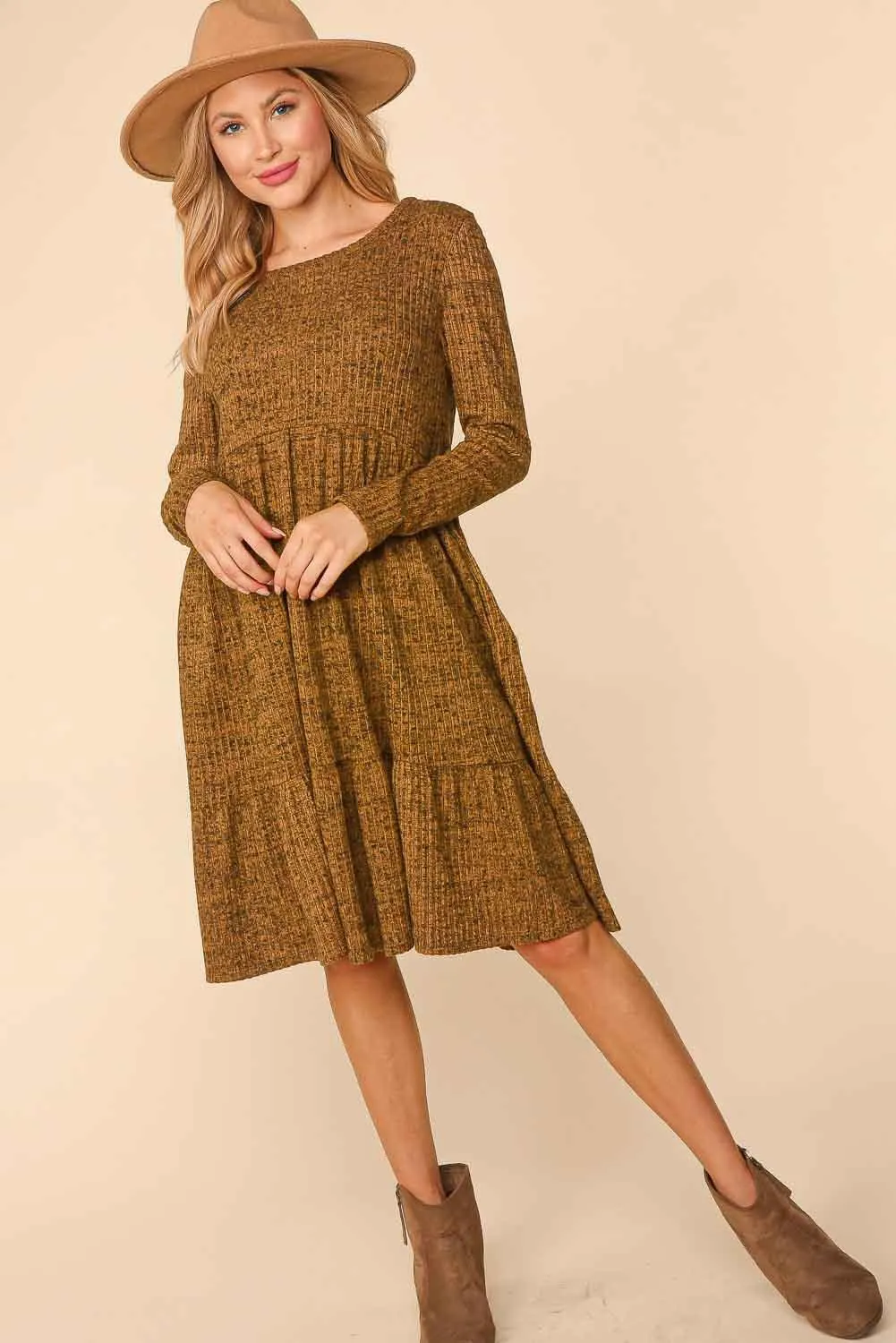 Butterscotch Plus Two Tone Hacci Baby Doll Tiered Dress